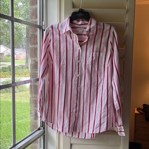 J. Crew Women’s Medium Relaxed-fit washed cotton poplin shirt red pink stripe